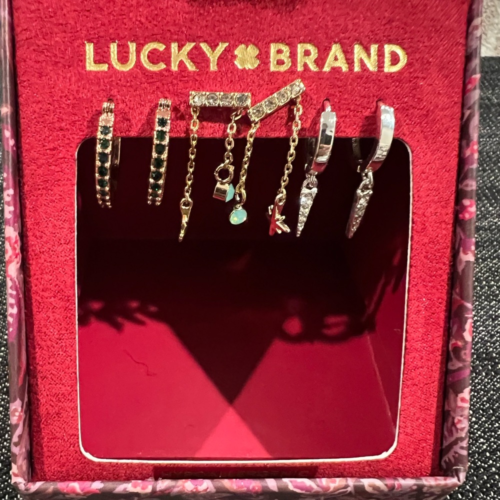 Lucky Brand Silver and Gold Earring Set with Crystal Details